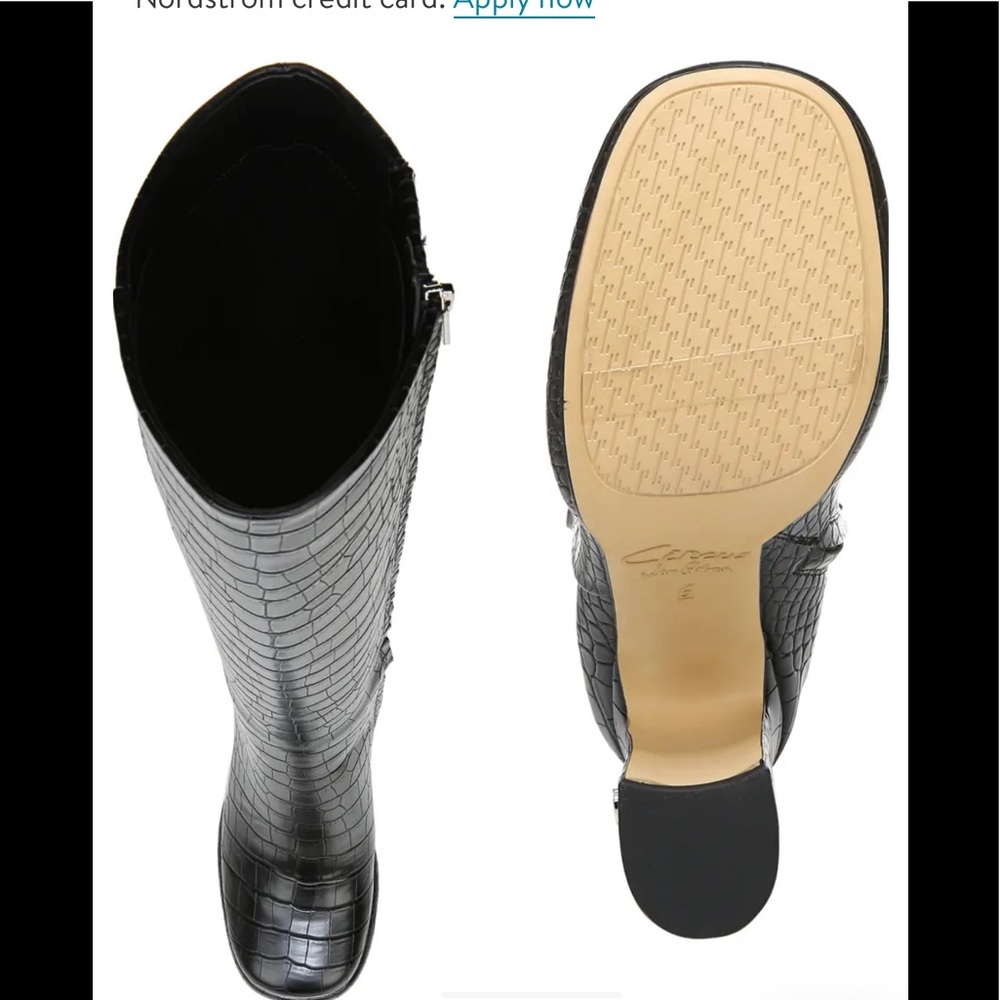 Sam Edelman Black Croc-Embossed Knee-High Heeled Boots - Picture 5 of 9